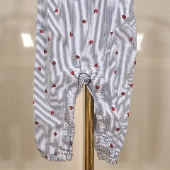H&M Blue White Stripe Ladybug Sleeveless Baby Girl Romper - Picture 4 of 7
